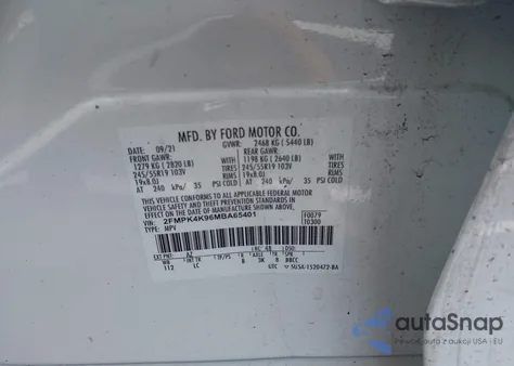 2021 Ford Edge Titanium из США, поврежденный, VIN 2FMPK4K96MBA65401